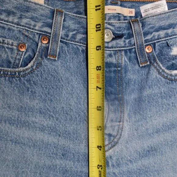 Levis Wedgie Straight Leg Jeans Womens 26 Blue Distressed Mid rise Denim - Picture 12 of 12